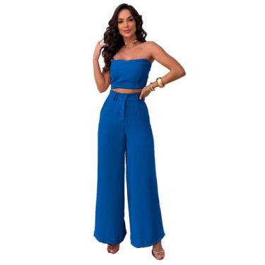 Imagem de Conjunto Calça Pantalona Cintura Alta e Cropped em Duna - Nifty, Azul 
