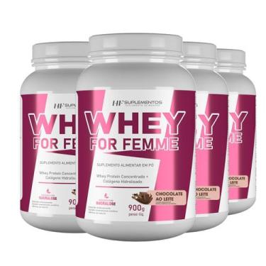 Imagem de 4X Whey For Femme + Colageno Hidrolisado 900G Chocolate Hf - Hf Suplem