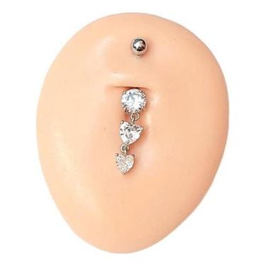 Imagem de Piercing De Umbigo Prata Pedra Zirconia Coração Pendurado - De Castro 