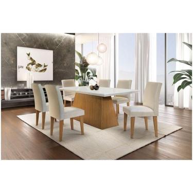 Imagem de Conjunto Sala De Jantar Luna Com 6 Cadeiras Grecia Rufato Off White / Imbuia Com Veludo