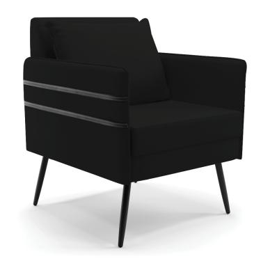 Imagem de Poltrona Mari Linho Preto A79 Pés Palito de Ferro Preto - D'Rossi