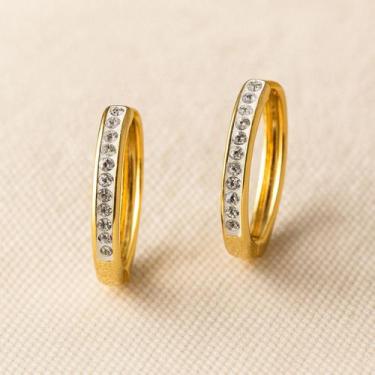 Imagem de Brinco Argolinha com Zircônias Dourado Aço Inox 316L Luxo - Lys Lazuli