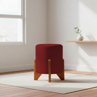 Imagem de Puff Decorativo Eloah Redondo Assento Extra para Sala Quarto Suede  Pufe com Pés de Madeira 