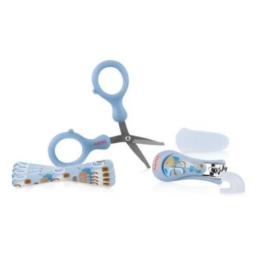 Imagem de Kit Manicure Infantil Tesoura Cortador Lixa Bebê Nûby - Nuby, Azul