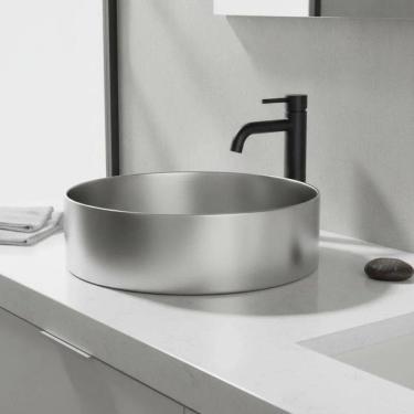 Imagem de Cuba Inox Redonda para Banheiro Aço Inox 304 Ralo com Click Prata Escovada