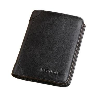 Imagem de Carteira Masculina De Couro Genuíno Marrom Escuro Fina Com Proteção RF