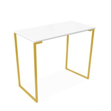 Imagem de Mesa Escritório Estilo Industrial Base Dourado Tampo Branco - Lacamel