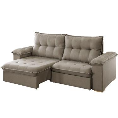 Imagem de Sofá Retrátil Reclinável Muriaé 2,90m Linho Marrom Claro