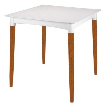 Imagem de Mesa Tramontina Laura Rattan Em Polipropileno Branco Com Pernas De Madeira Eucalipto Tr...