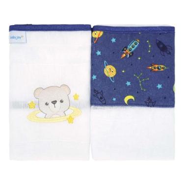 Imagem de Fralda de pano para bebê 68 cm x 70 cm 2 Unidades Baby joy, foguete az