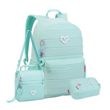Imagem de Kit Mochila Costas Color Up Juvenil Lancheira Com Estojo Box Cor:Acqua