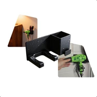 Imagem de Organizador De Secador e Escovas De Cabelo de Parede Preto Suporte Par