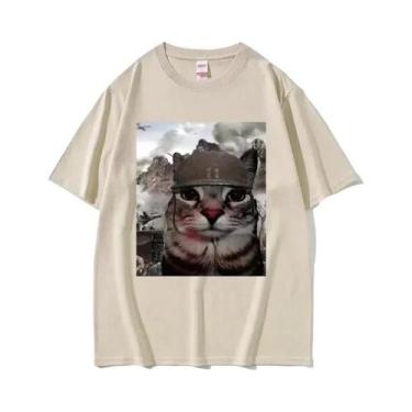 Imagem de Camiseta Unissex Oversized De Algodão Com Estampa Engraçada De Gato Me