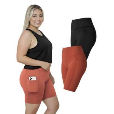 Imagem de Kit 2 Bermudas Fitness Bolsos Laterais Plus Size-Feminino