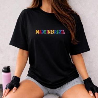 Imagem de Camiseta Oversized Blusão Brasil Made In Brazil Estilosa 2026 Feminina 100 Algodão-Feminino