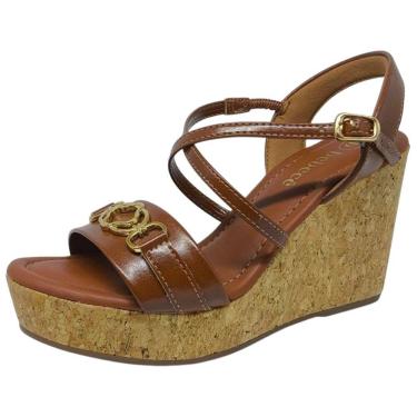 Imagem de Sandália Feminina Anabela Detalhe Dourado Salto Alta Bebecê