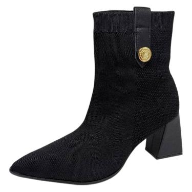 Imagem de Bota Feminina Tecido Bico Fino Salto Bloco Moderna Bebecê