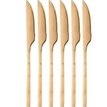 Imagem de Conjunto 6 Facas de Churrasco de Aço Inox Bambu Elegant Champanhe 22,3