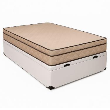 Imagem de Cama Box Baú Casal Polônia 138x188 com Colchão Espuma D28 Tecido Sintético Branco Bello...