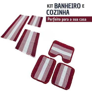 Imagem de Jogo de Banheiro com Kit Passadeira Tapete de Cozinha 6 Peças de Casa 