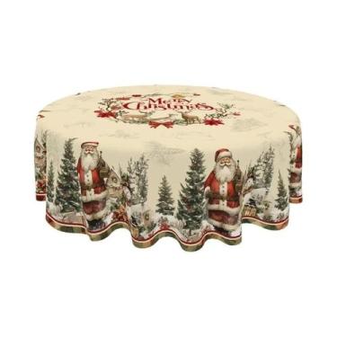 Imagem de Toalha De Mesa Vintage Rústica De Natal Com Papai Noel E Boneco De Nev