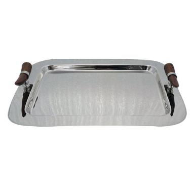 Imagem de Bandeja niquelada inox com alça madeira 28x40x5cm -Fracalanza, 3 meses