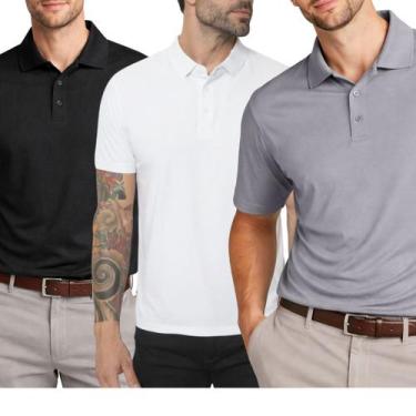 Imagem de Kit 3 Camisas Polo Poliamida Masculina Básica Premium Cor:Multicolorid