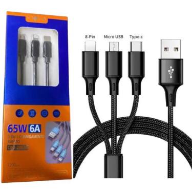 Imagem de Cabo Usb 3 em 1 Turbo Ultra Rápido Carregador Dados 6A 65W Inova