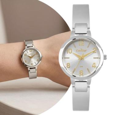 Imagem de Relógio Feminino Analógico Prata de Pulso com Caixa e Pulseira de Aço 