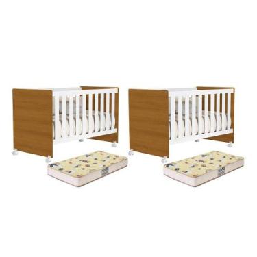 Imagem de Kit Gêmeos Berço Mel com Colchões Supreme - Reller Móveis, Branco/Sava