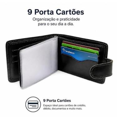 Imagem de Carteira Masculina Couro Legitimo Premium Com Fecho Completo com porta