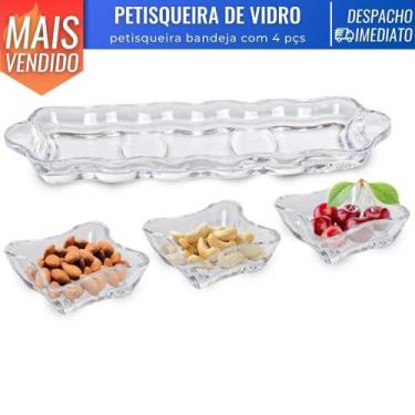 Imagem de Petisqueira Bandeja de Vidro Potiche C/ 4 pçs Decorativa Amendoim Peti