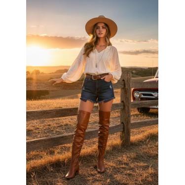 Imagem de Bota Marrom Feminina Over The Knee Salto Bico Fino Elegante - Lirom, M