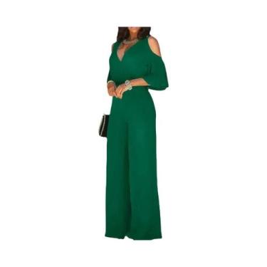 Imagem de Macacão Feminino plus Size Com Decote Em V E Ombros Descobertos, Calça