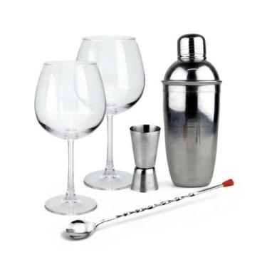Imagem de Conjunto para drink com 5 peças em aço inox e vidro com coqueteleira 5