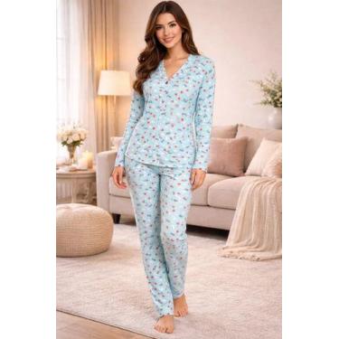 Imagem de Pijama com botão americano Feminino Longo Inverno Tj Vip Conforto E Es