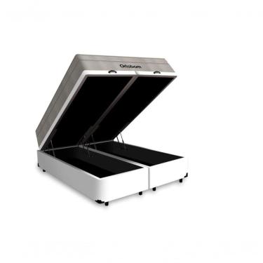 Imagem de Cama Box Baú Queen 158 Bipartido Sintético Branco Com Colchão Ortobom Airtech Spring Po...
