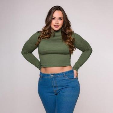 Imagem de Blusa Cropped Gola Alta Manga Longa - Croppeds Store, GG, Verde