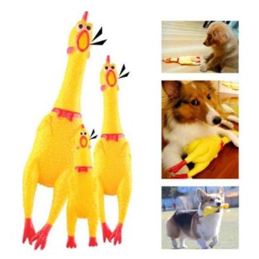 Imagem de Frango Galinha Mordedor de Borracha para Cachorro Brinquedo Pet Faz Ba