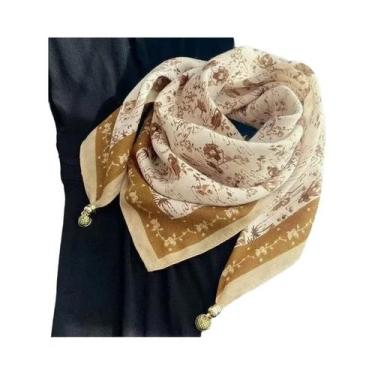 Imagem de Lenço De Seda Luxuoso Feminino Com Fecho Magnético, Estampado, Quadrad