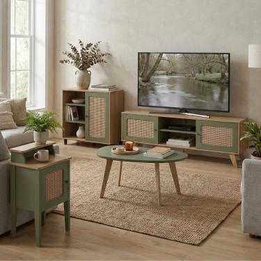 Imagem de Conjunto de Moveis para Sala Charlotte 4 Portas 2 Prateleiras MDF e MDP 180cm Carvalho e Menta Dkadidecor