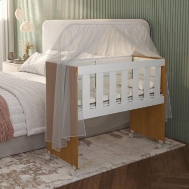 Imagem de Mini Berço Rubi Amadeirado Multifuncional com Colchão D18 e Rodízios Casah