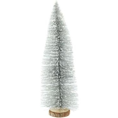 Imagem de Árvore de Natal prata nevada com base de madeira 30 cm - D&A