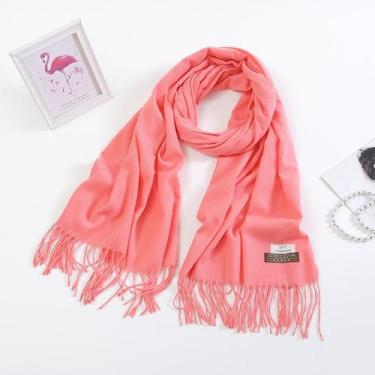 Imagem de Cachecol Lenço Xale Hijab Echarpe Manta Pashmina Unissex Cor:CoralTama