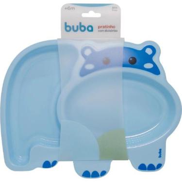 Imagem de Pratinho Infantil Com Divisórias Hipopótamo Azul 14451 Buba