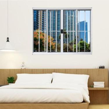 Imagem de Janela Vitrô de Alumínio 4 Folhas 100 x 100cm Modular com Grade Esquad