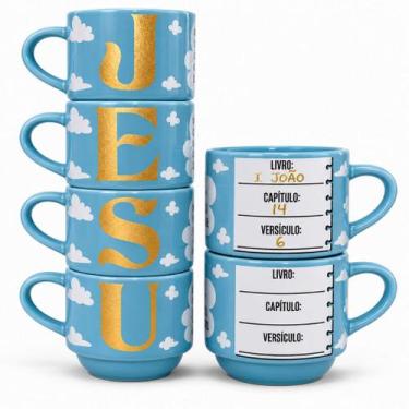 Imagem de Conjunto de 5 xícaras empilháveis de porcelana para café e chá. Ideal 