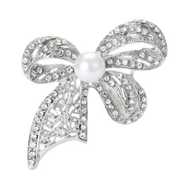 Imagem de Broche De Laço Com Pérolas E Strass Para Mulheres, Acessório De Joalhe