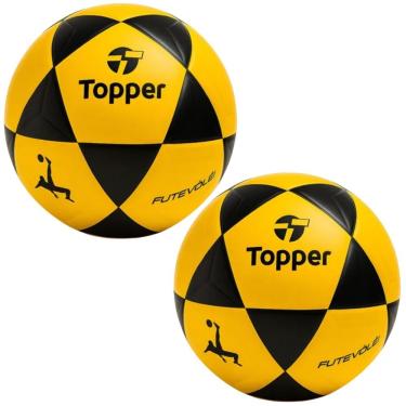 Imagem de Bola de Futevôlei Topper R1 Oficial com Toque Macio e Controle Preciso em Amarelo e Preto Kit com 2 Unidades