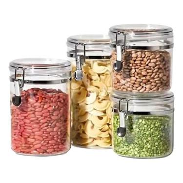 Imagem de Potes Mantimentos Acrílico Fechamento Hermético 4 Peças Alimentom Orga